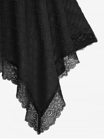 Plus Size Lace Up Lace-trim Buckle Grommet Textured Handkerchief Solid Tank Top