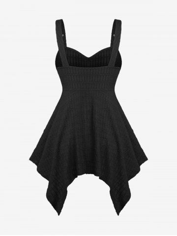 Plus Size Lace Up Lace-trim Buckle Grommet Textured Handkerchief Solid Tank Top