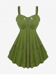 Plus Size Floral Chain Decor Ruffles Ruched Layered Solid Chiffon Tank Top -  