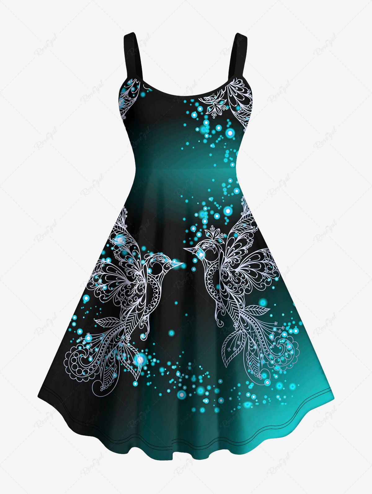 Best Plus Size Glitter Light Beam Phoenix Stars Print Ombre A Line Tank Dress  