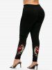 Plus Size Heart Wing Flame Phoenix Print Skinny Leggings -  