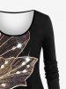 Plus Size Glitter Sparkling Wings Butterfly 3D Rhinestone Print Long Sleeves T-shirt -  