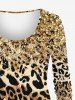 Plus Size Leopard Sparkling Sequin Glitter 3D Print Long Sleeve T-shirt -  