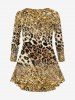 Plus Size Leopard Sparkling Sequin Glitter 3D Print Long Sleeve T-shirt -  