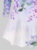 Plus Size Flowers Leaf Wtercolor Painting Ombre Print Long Sleeve T-shirt -  