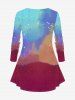 Plus Size Ombre Colorblock Rose Flower Leaf Glitter 3D Print Long Sleeve T-shirt -  