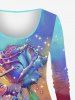 Plus Size Ombre Colorblock Rose Flower Leaf Glitter 3D Print Long Sleeve T-shirt -  