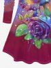 Plus Size Ombre Colorblock Rose Flower Leaf Glitter 3D Print Long Sleeve T-shirt -  