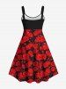 Plus Size Valentine's Day Rose Flower Heart Buckle Belt 3D Print Tank Dress -  
