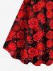 Plus Size Valentine's Day Rose Flower Heart Buckle Belt 3D Print Tank Dress -  