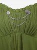 Plus Size Floral Chain Decor Ruffles Ruched Layered Solid Chiffon Tank Top -  