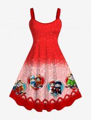 Plus Size Valentine's Day Heart Cats Colorblock Stripe Glitter 3D Print Tank Dress -  