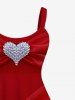 Robe Ligne A 3D Cœur Nœud Papillon Imprimé de Grande Taille avec Strass - Rouge 6X