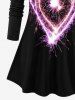 Plus Size Glitter Heart Firework Print Long Sleeves Valentines T-shirt -  