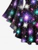 Plus Size Galaxy Star Glitter Sparkling Sequin 3D Print Lattice Crisscross Flare Sleeve Top -  
