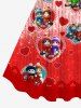 Robe à Bretelle Chat en Blocs de Couleurs 3D Imprimée de Grande Taille à Paillettes - Rouge 6X