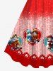 Robe à Bretelle Chat en Blocs de Couleurs 3D Imprimée de Grande Taille à Paillettes - Rouge 6X