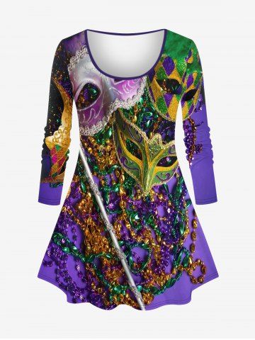 Plus Size Mask Chains Magic Wand Colorblock Sparkling Sequin Glitter 3D Print T-shirt - PURPLE - 2X