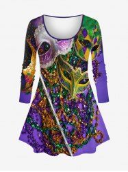 Plus Size Mask Chains Magic Wand Colorblock Sparkling Sequin Glitter 3D Print T-shirt -  