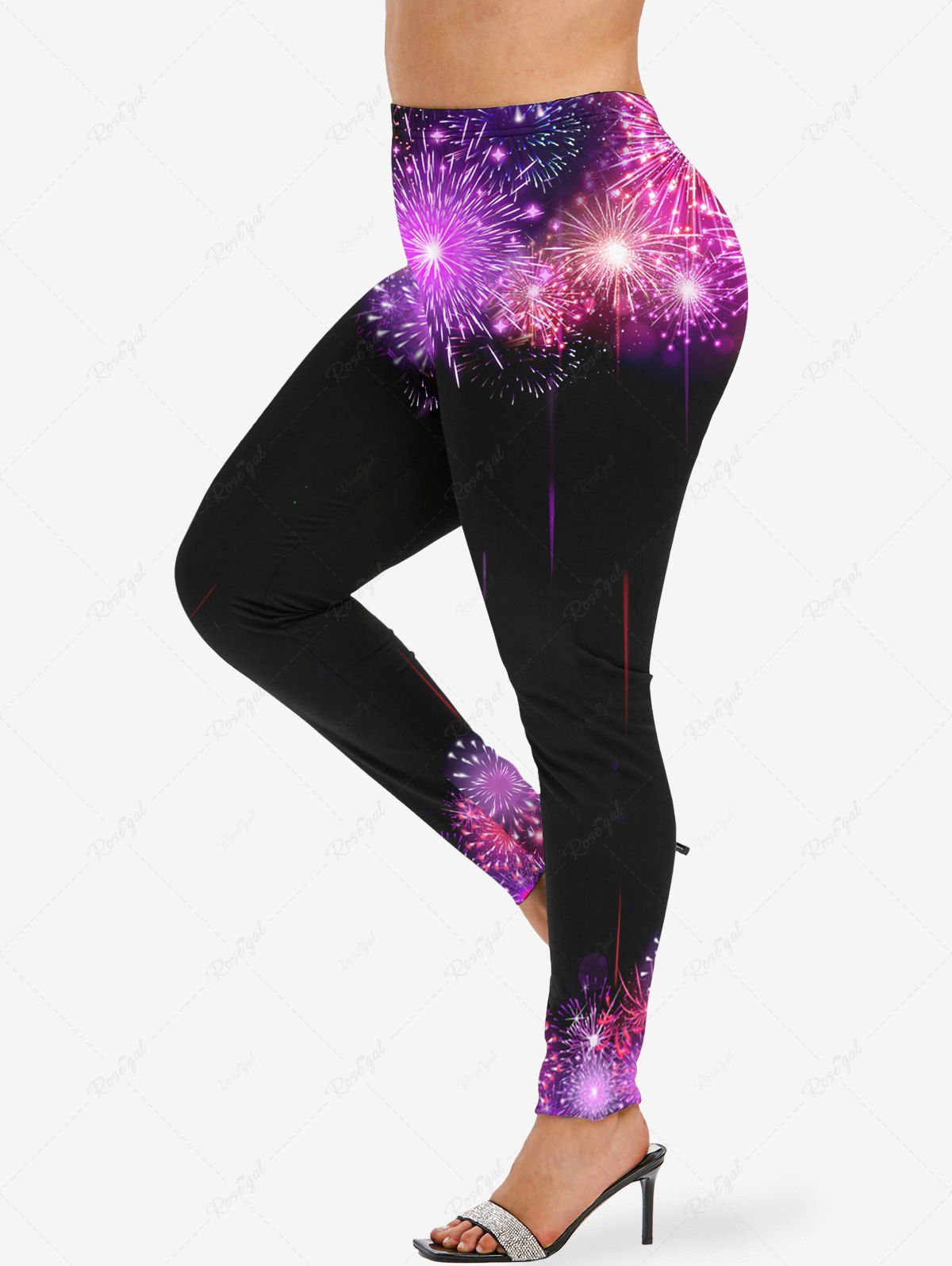 Outfit Plus Size Glitter Sparkling Firework Print New Year Skinny Leggings  