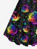 Plus Size Glitter Colorful Rose Flower Galaxy Print A Line Tank Dress -  