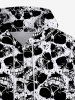Gothic Distressed Skulls Print Zipper Pocket Drawstring Hoodie For Men -  