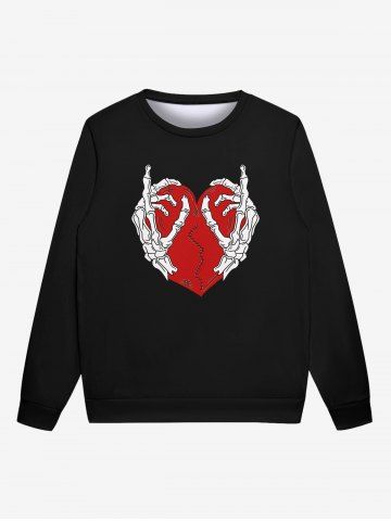 Gothic Skeleton Hand Broken Heart Print Pullover Sweatshirt For Men