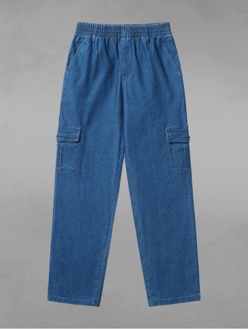 Gothic Pockets Buttons Drawstring Stove Pipe Jeans For Men - DEEP BLUE - 3XL