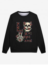 Sweat-shirt Gothique Imprimé Lettre Squelette et Rose Main pour Homme - Noir 6XL