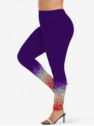 Plus Size Ombre Colorblock Sparkling Sequin Glitter 3D Print Leggings -  