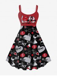 Plus Size Heart Lip Plaid Letters Diamond Print Valentines A Line Tank Dress -  