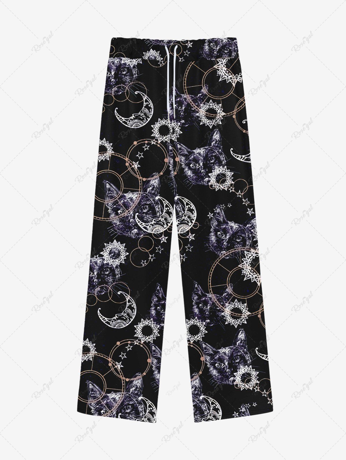 Fashion Gothic Galaxy Moon Star Cat Bubble Print Wide Leg Drawstring Sweatpants For Men  