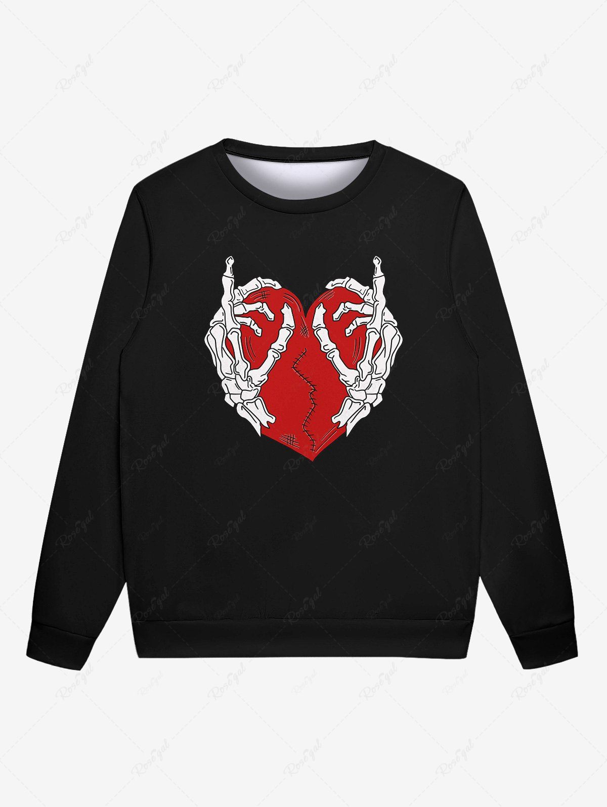 Chic Gothic Skeleton Hand Broken Heart Print Pullover Sweatshirt For Men  