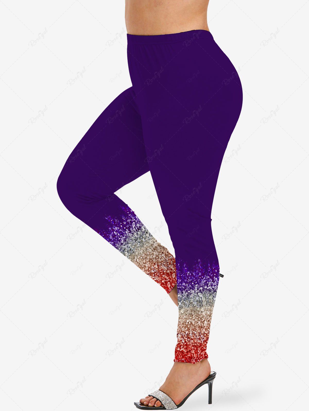 Latest Plus Size Ombre Colorblock Sparkling Sequin Glitter 3D Print Leggings  