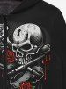 Gothic Skulls Wing Bloody Rose Flower Print Pocket Zipper Fleece Lining Hoodie For Men -  