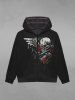 Gothic Skulls Wing Bloody Rose Flower Print Pocket Zipper Fleece Lining Hoodie For Men -  
