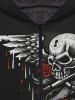 Gothic Skulls Wing Bloody Rose Flower Print Pocket Zipper Fleece Lining Hoodie For Men -  