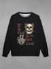 Sweat-shirt Gothique Imprimé Lettre Squelette et Rose Main pour Homme - Noir XL