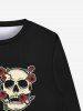 Sweat-shirt Gothique Imprimé Lettre Squelette et Rose Main pour Homme - Noir 4XL