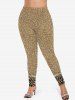 Plus Size 3D Faux Pearl Glitter Sequins Leopard Print Skinny Leggings -  