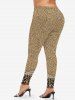 Plus Size 3D Faux Pearl Glitter Sequins Leopard Print Skinny Leggings -  