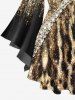 Plus Size Flare Sleeves 3D Faux Pearl Rhinestone Glitter Sparkling Sequins Leopard Print Lattice Top -  