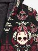 Gothic Skulls Leafs Print Zipper Pocket Fleece Lining Hoodie For Men -  