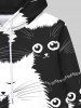 Gothic Cute Cat Print Pocket Drawstring Fleece Lining Pullover Hoodie For Men -  