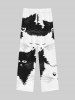 Gothic Cut Cat Print Drawstring Pull On Wide Leg Sweatpants For Men -  