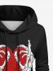 Gothic Skeleton Hand Broken Heart Print Pocket Drawstring Pullover Hoodie -  