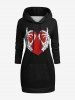 Gothic Skeleton Hand Broken Heart Print Pocket Drawstring Pullover Hoodie -  
