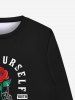 Sweat-shirt Imprimé Lettre et Squelette et Fleur à Main Style Gothique pour Homme - Noir L