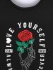 Sweat-shirt Imprimé Lettre et Squelette et Fleur à Main Style Gothique pour Homme - Noir 4XL
