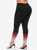 Plus Size Ombre Colorblock Sparkling Sequin Glitter 3D Print Leggings -  